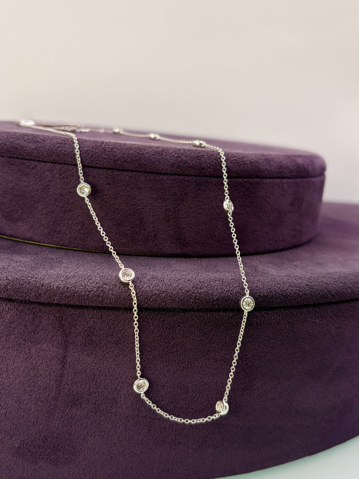 9ct White Gold 9 Stone Lab-Grown Diamond Station Necklace – 18 Inch