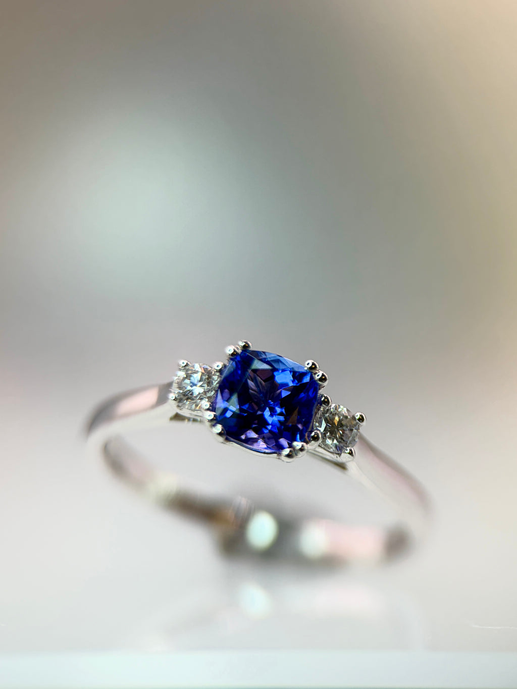 9ct White Gold Tanzanite and Natural Diamond Trilogy Ring – Rue 5