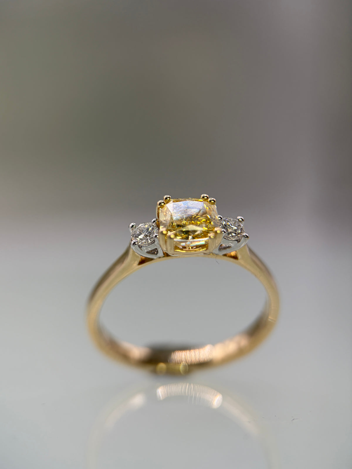 9ct Yellow Gold Cushion-Cut Yellow Lab-Grown Diamond Three Stone Ring – 1.18ct