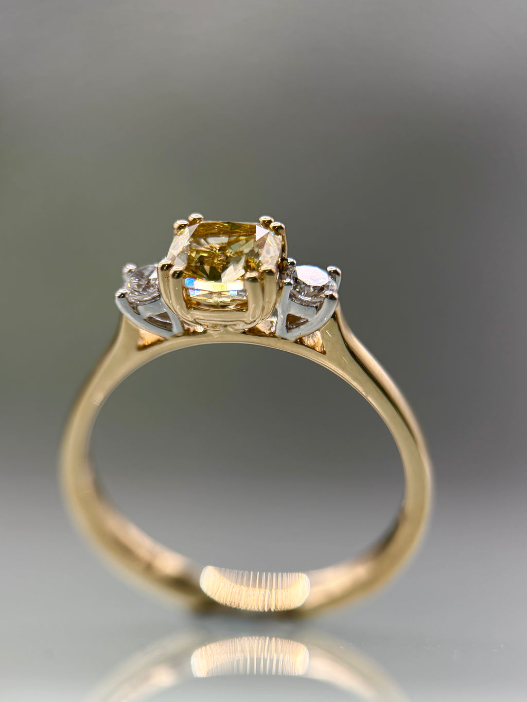 9ct Yellow Gold Cushion-Cut Yellow Lab-Grown Diamond Three Stone Ring – 1.18ct