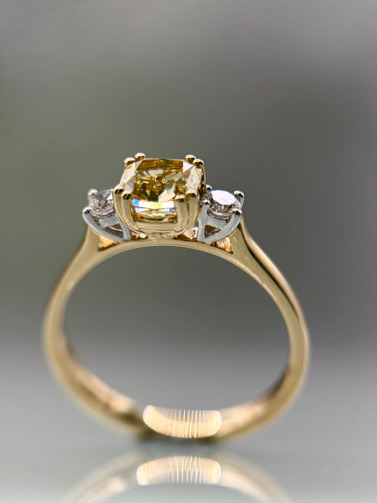 9ct Yellow Gold Cushion-Cut Yellow Lab-Grown Diamond Three Stone Ring – 1.18ct