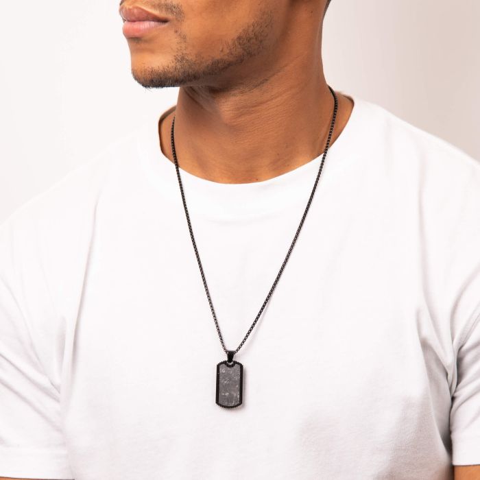 Fred Bennett Black Plated Steel and Carbon Fibre Dog Tag Pendant