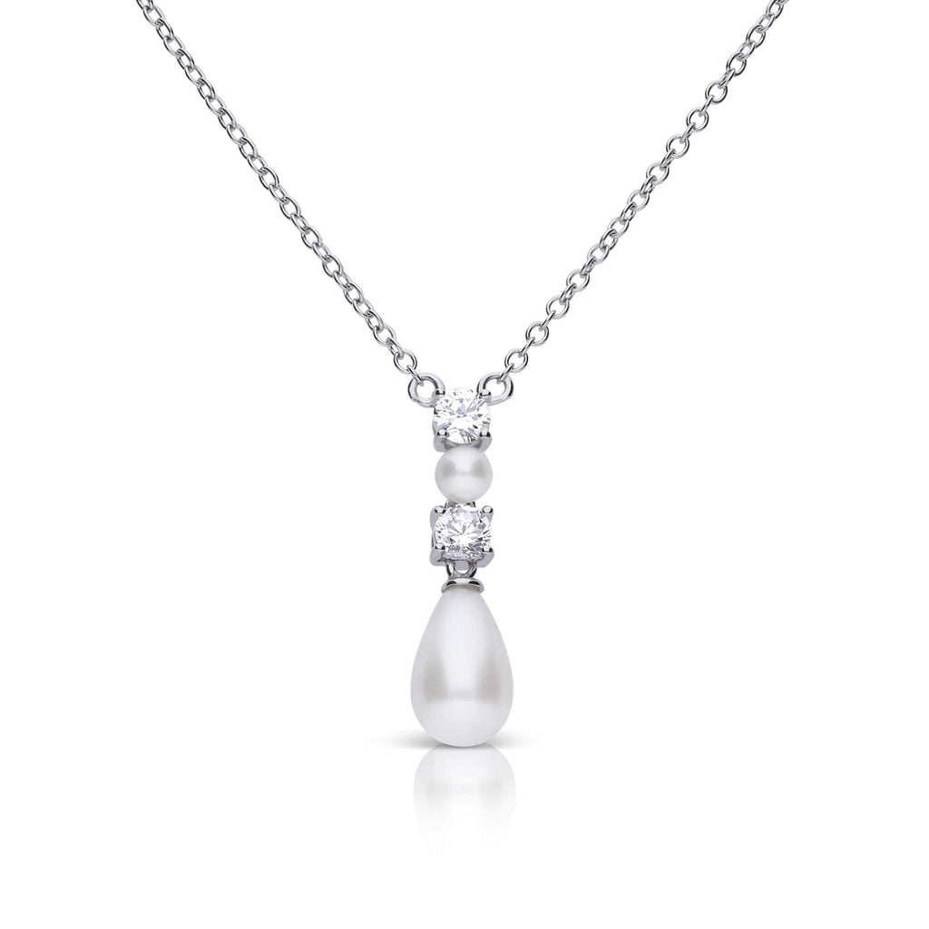 Diamonfire Alternating Shell Pearl and Zirconia Drop Necklace
