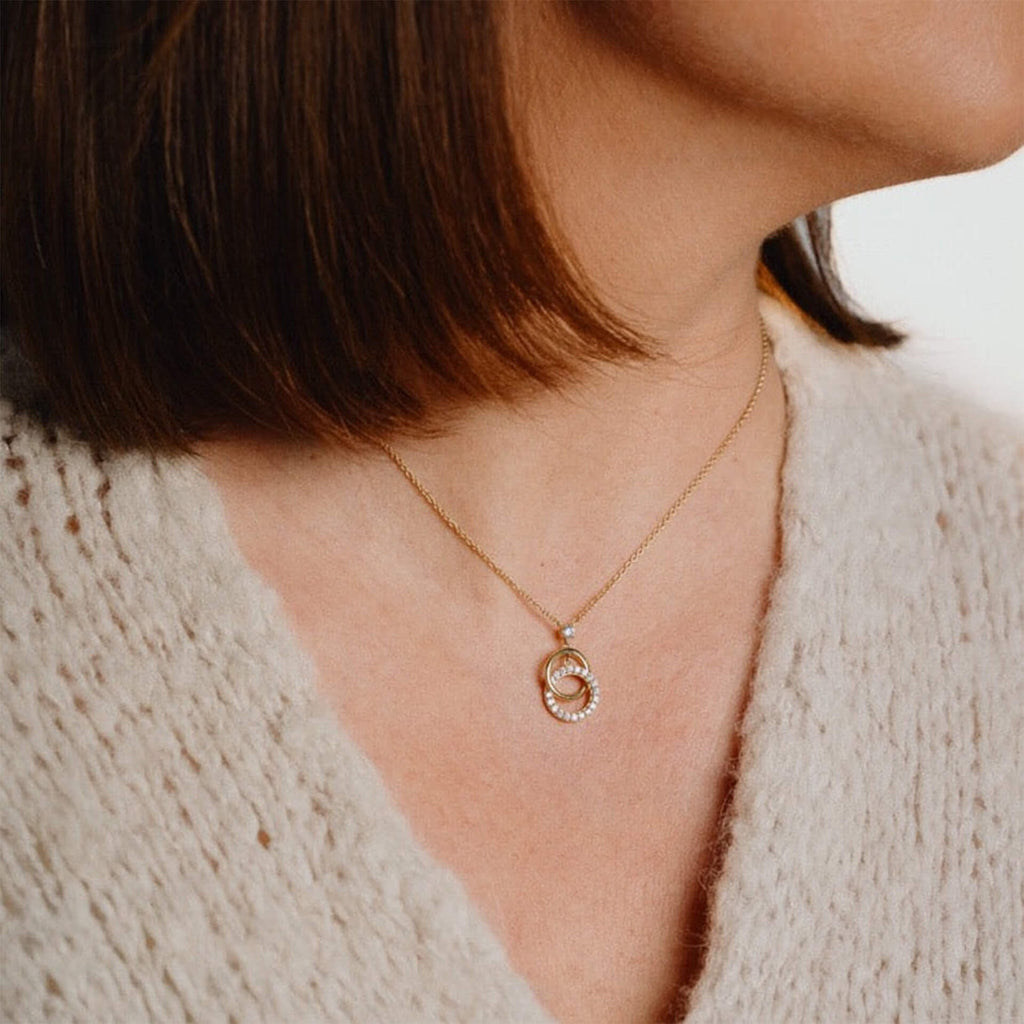 Diamonfire Interlinked Plain and Zirconia Rings Necklace