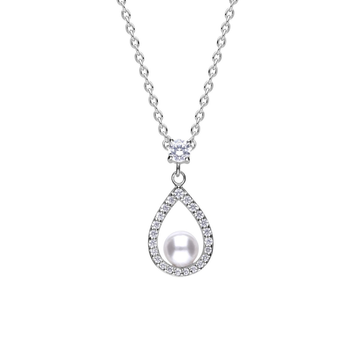 Diamonfire Open Halo Teardrop Pendant with Shell Pearl