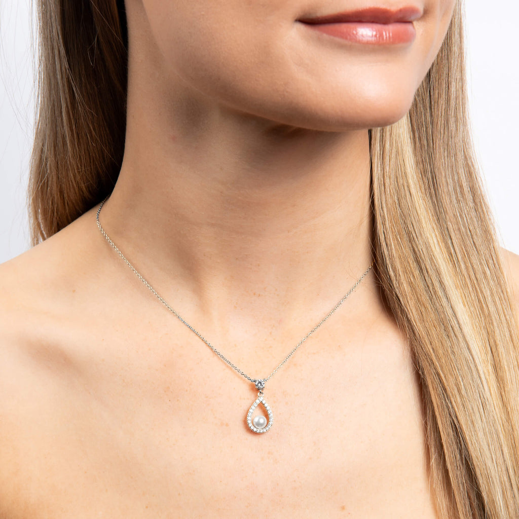 Diamonfire Open Halo Teardrop Pendant with Shell Pearl
