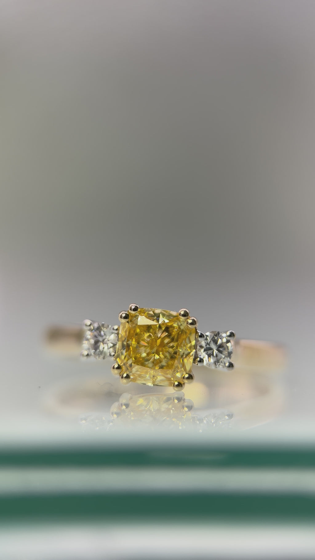 9ct Yellow Gold Cushion-Cut Yellow Lab-Grown Diamond Three Stone Ring – 1.18ct