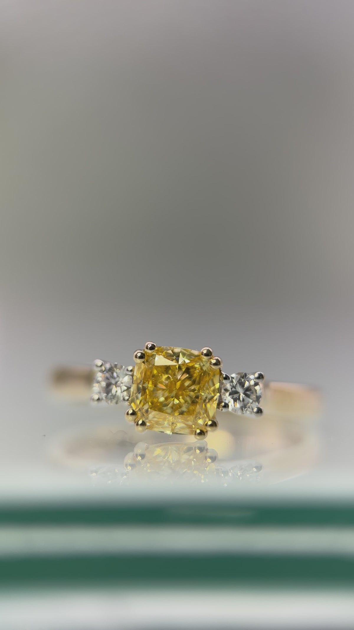 9ct Yellow Gold Cushion-Cut Yellow Lab-Grown Diamond Three Stone Ring – 1.18ct