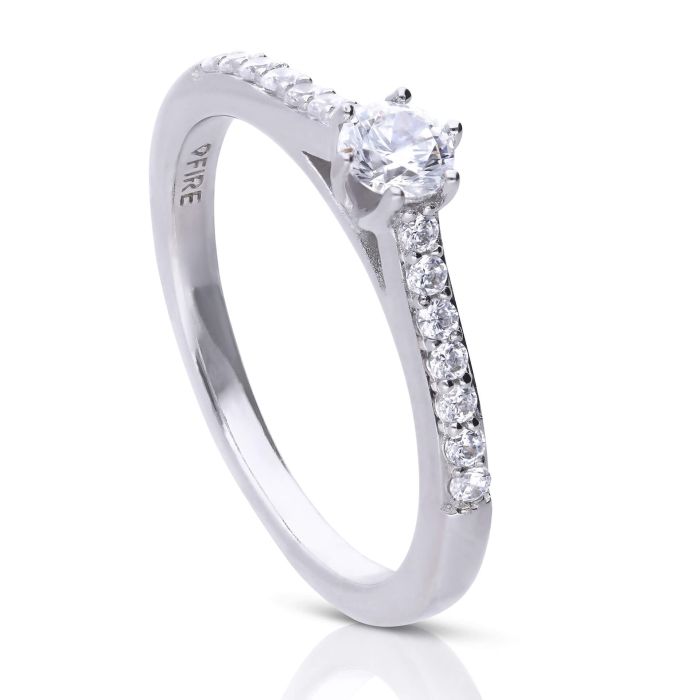 Diamonfire Six Claw Solitaire Ring with Pave Shoulders