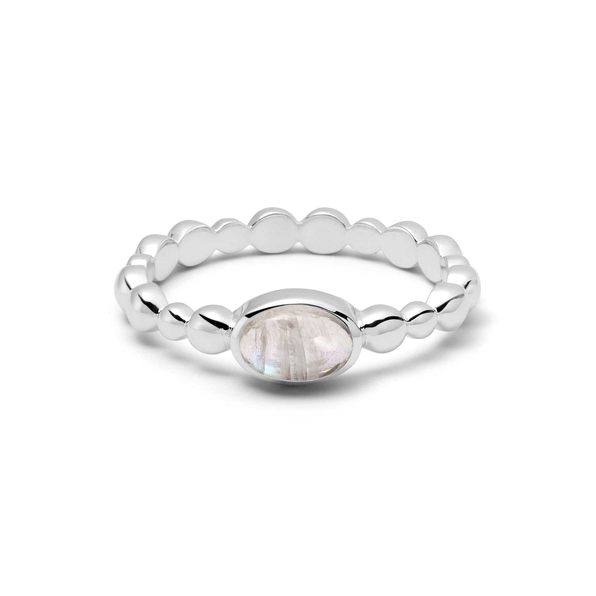 Rainbow Moonstone Healing Stone Bobble Ring Sterling Silver