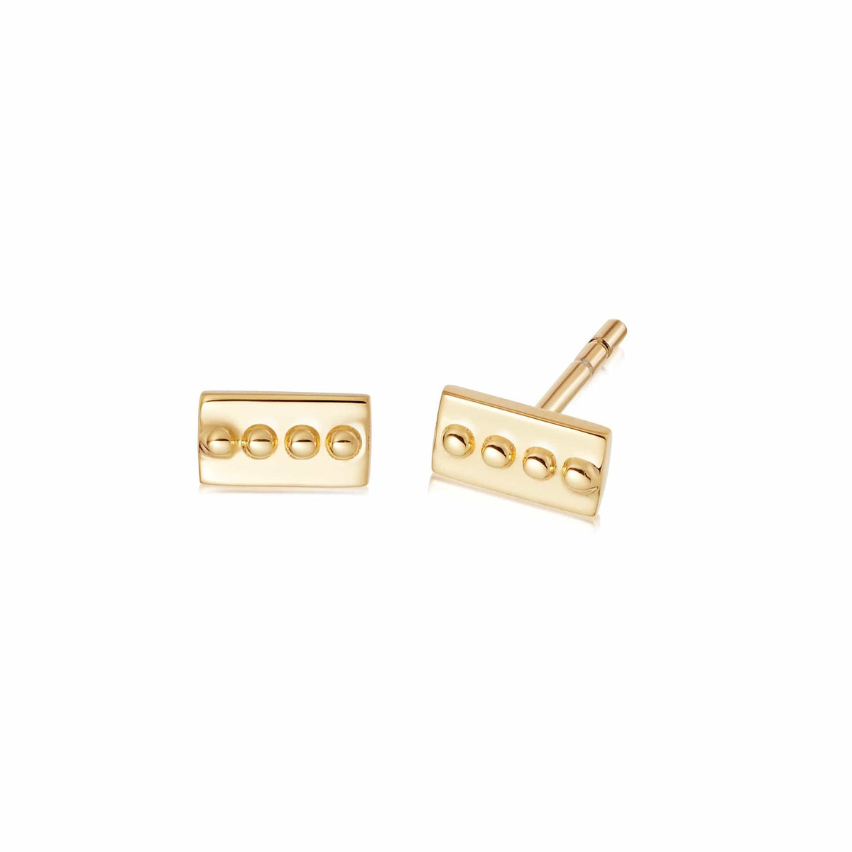 Stacked Beaded Bar Stud Earrings 18ct Gold Plate