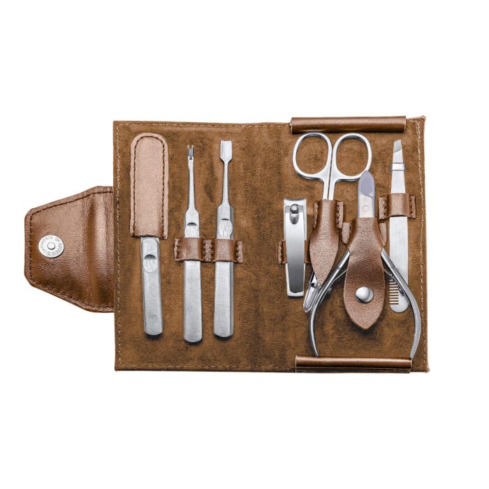 Fred Bennett Brown Leather and Stainless Steel Travel Manicure Set